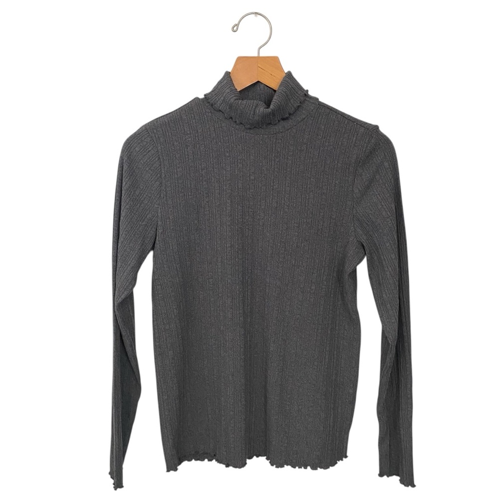 Falls Creek Womens Size L Knit Gray Pullover Turtleneck Sweater Lettuce Hem NWT